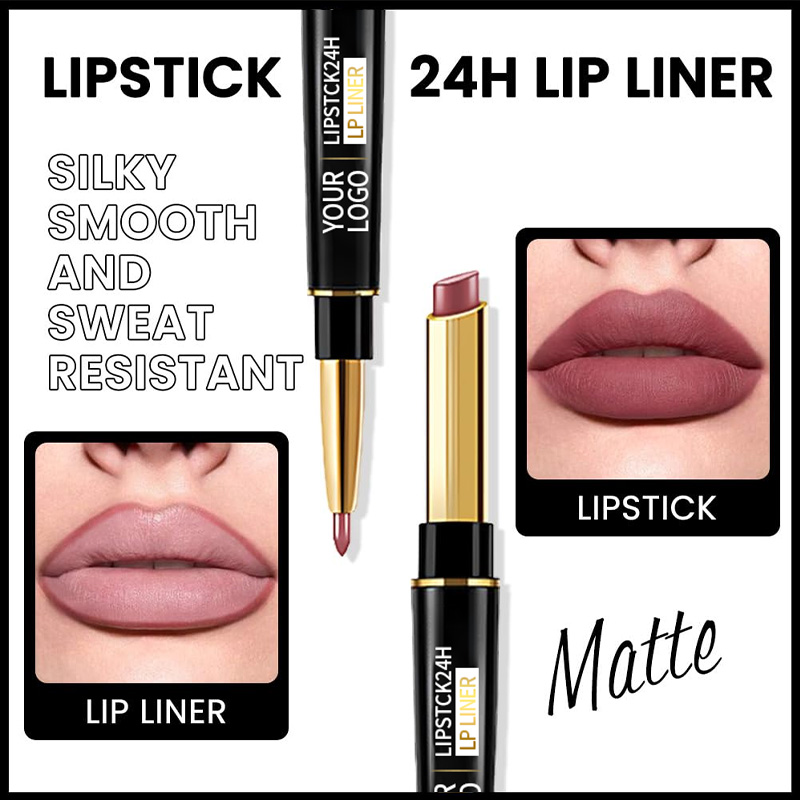 Light Mauve Red Matte Lip Liner and Lipstick Combo Set Kit for Women