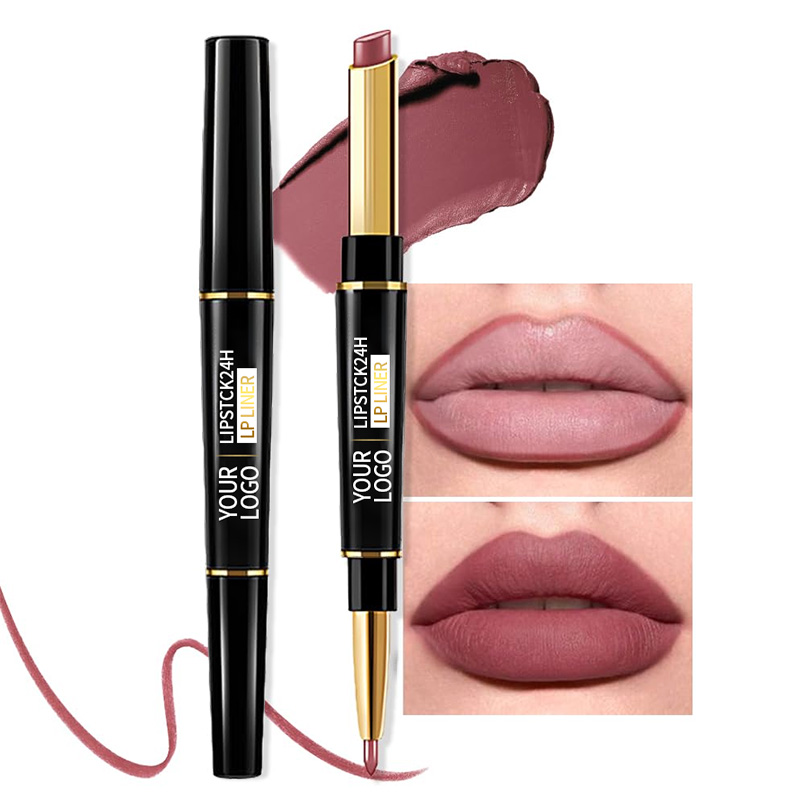 Light Mauve Red Matte Lip Liner and Lipstick Combo Set Kit for Women