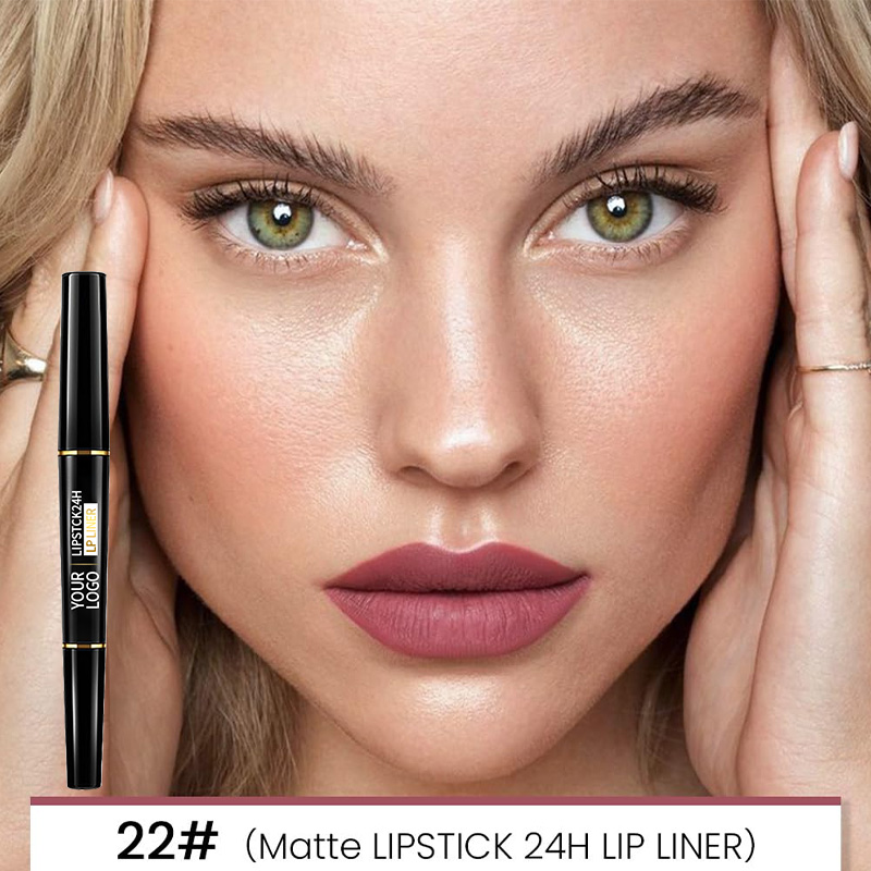 Light Mauve Red Matte Lip Liner and Lipstick Combo Set Kit for Women