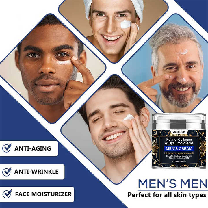 Natural & Organic Men's Face Cream Skin Moisturizer with Collagen, Retinol, Hyaluronic Acid, Vitamin C