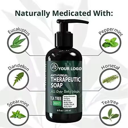 Men's Anti-Fungal Body Wash Gel with Peppermint & Tea Tree for Smooth & Dry Itchy Skin for Adults
