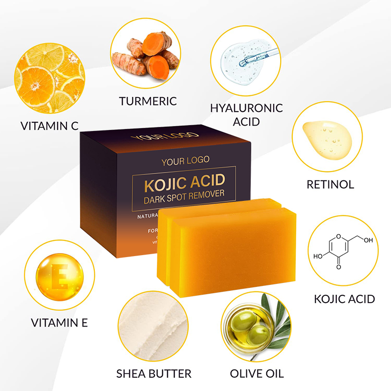 OEM ODM Private Label Plant Grow Kojic Acid Dark Spot Remover Soap Bars with VC Shea Butter Castile Olive Oil