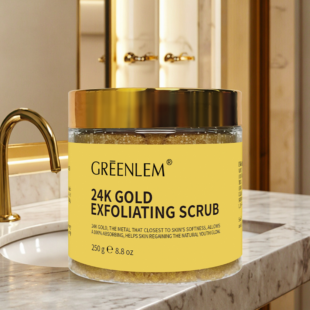 Luxury 24K Gold Face Scrub Exfoliator Vegan Body Scrub with Organic Coconut Oil Anti-Aging Skin Brightening