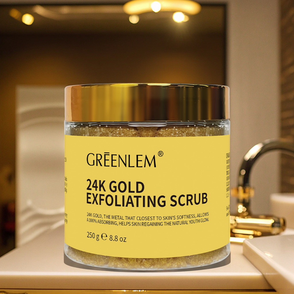 Luxury 24K Gold Face Scrub Exfoliator Vegan Body Scrub with Organic Coconut Oil Anti-Aging Skin Brightening