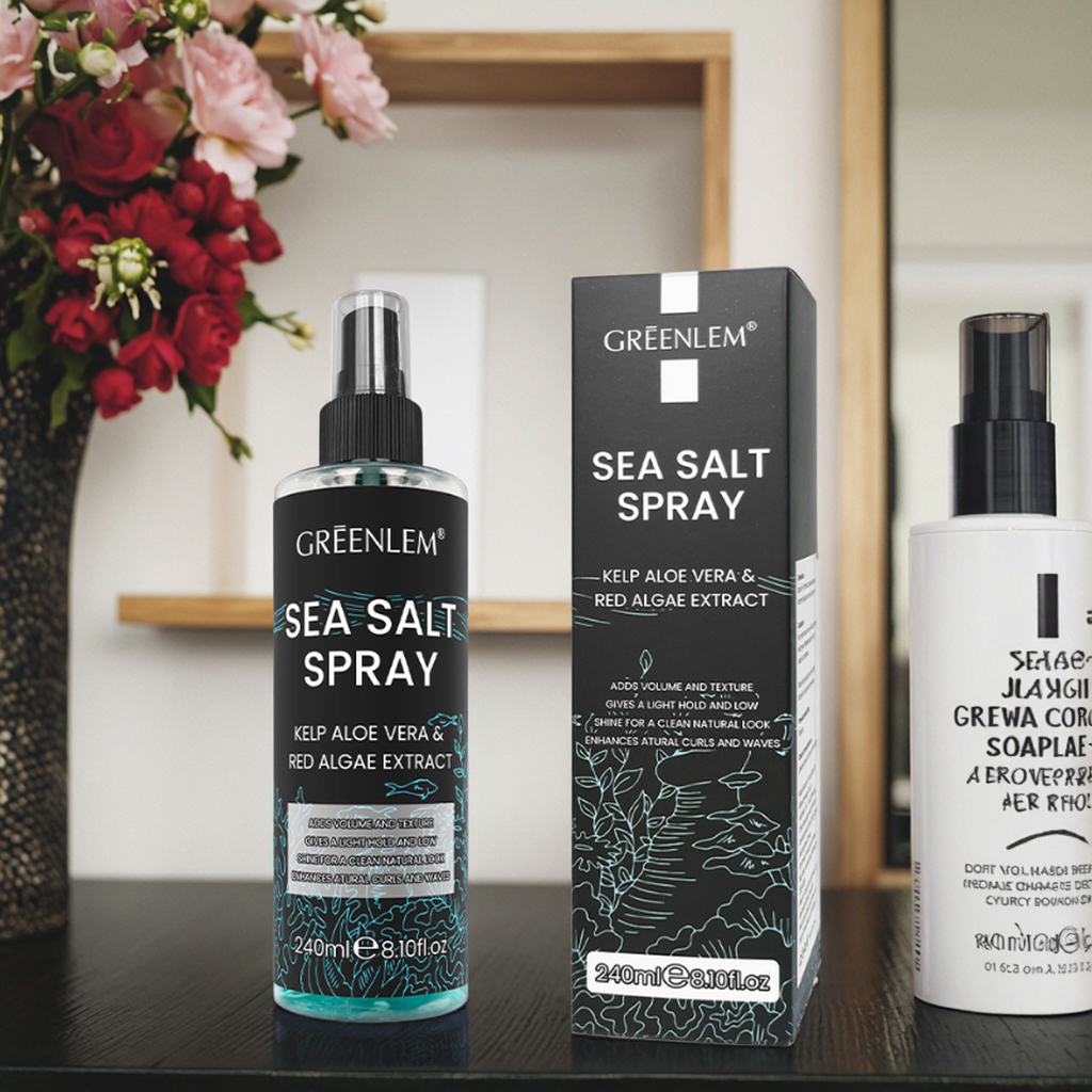 Private Label Men's Herbal Hair Spray Salt Water with Aloe Red Algae Heat Protection for Dry Wavy Hair Enriched Essential Oils