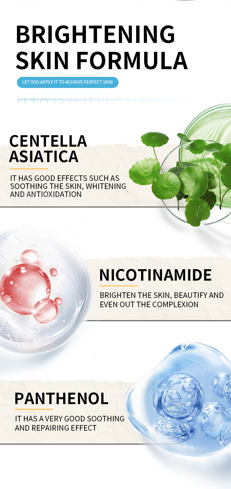 Custom B3 Niacinamide 10% Brightening Serum for Face, Anti-Aging Whitening Essence