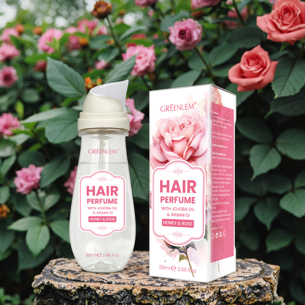 OEM Custom Logo Honey Rose Hair Perfume Long-Lasting Floral Argan Jojoba Oil Leave-In Shine Spray Frizz-Free Hair Alcohol-Free