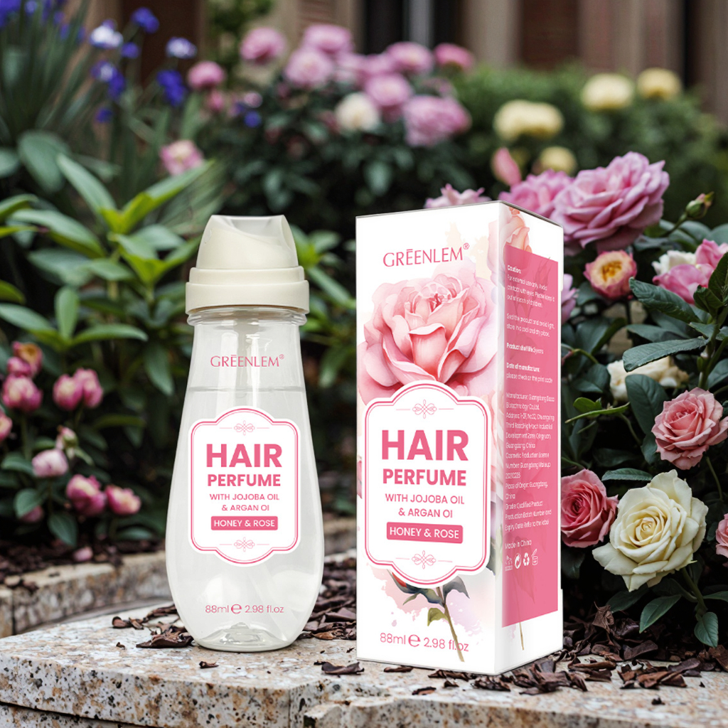 OEM Custom Logo Honey Rose Hair Perfume Long-Lasting Floral Argan Jojoba Oil Leave-In Shine Spray Frizz-Free Hair Alcohol-Free