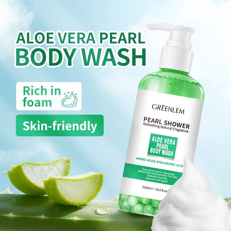 Pearl & Aloe Vera Herbal Shower Gel-Moisturizing Brightening Anti-Bacterial Body Wash for Soft Smooth Skin