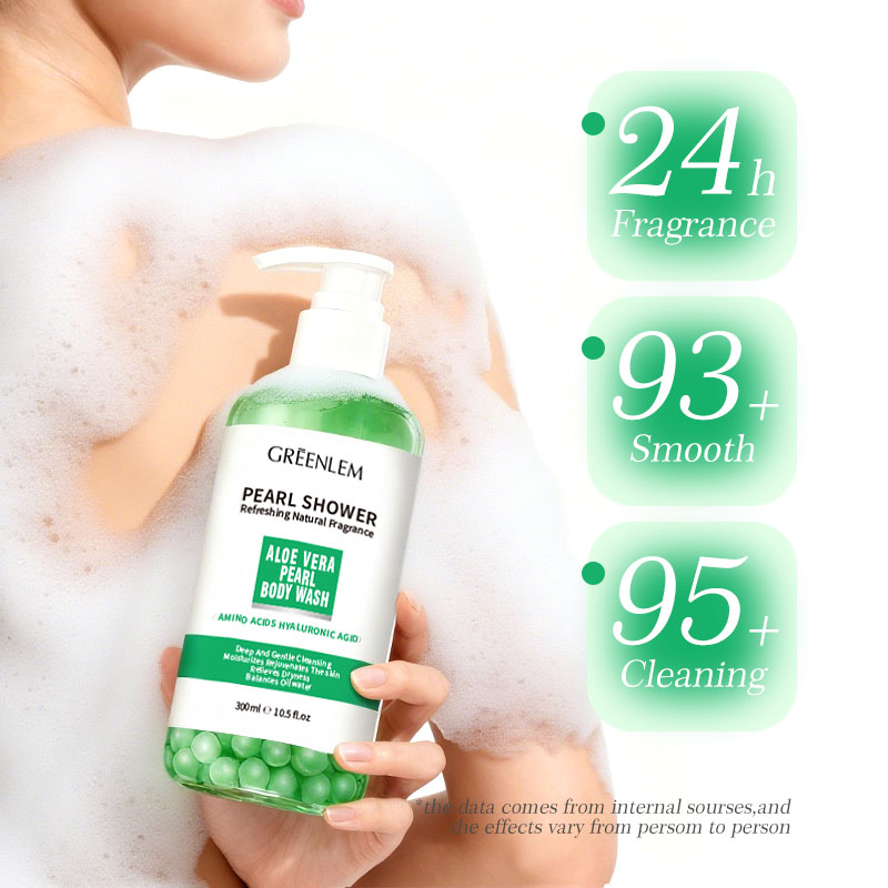 Pearl & Aloe Vera Herbal Shower Gel-Moisturizing Brightening Anti-Bacterial Body Wash for Soft Smooth Skin