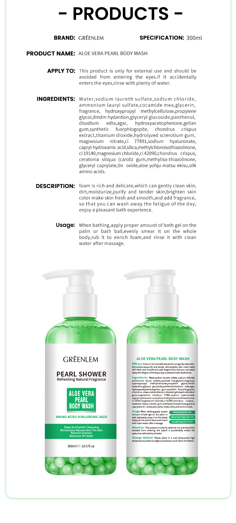 Pearl & Aloe Vera Herbal Shower Gel-Moisturizing Brightening Anti-Bacterial Body Wash for Soft Smooth Skin(pic4)