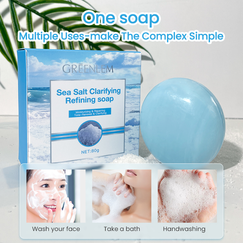 Natural Round Sea Salt Soap Bar Body Deep Cleansing Moisturizing Exfoliating Skin Repair Gentle Shape Men Women Normal