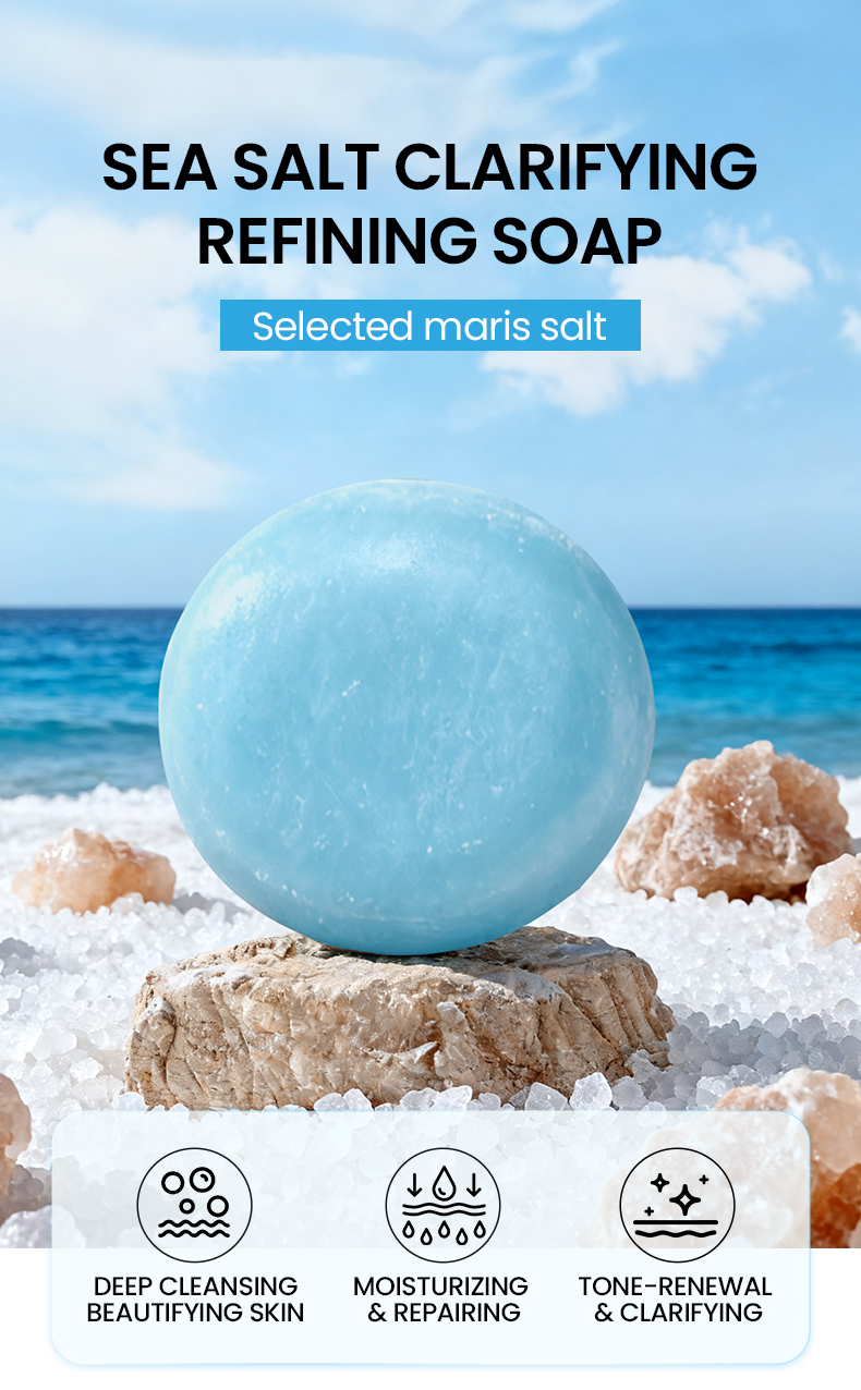 Natural Round Sea Salt Soap Bar Body Deep Cleansing Moisturizing Exfoliating Skin Repair Gentle Shape Men Women Normal(pic1)