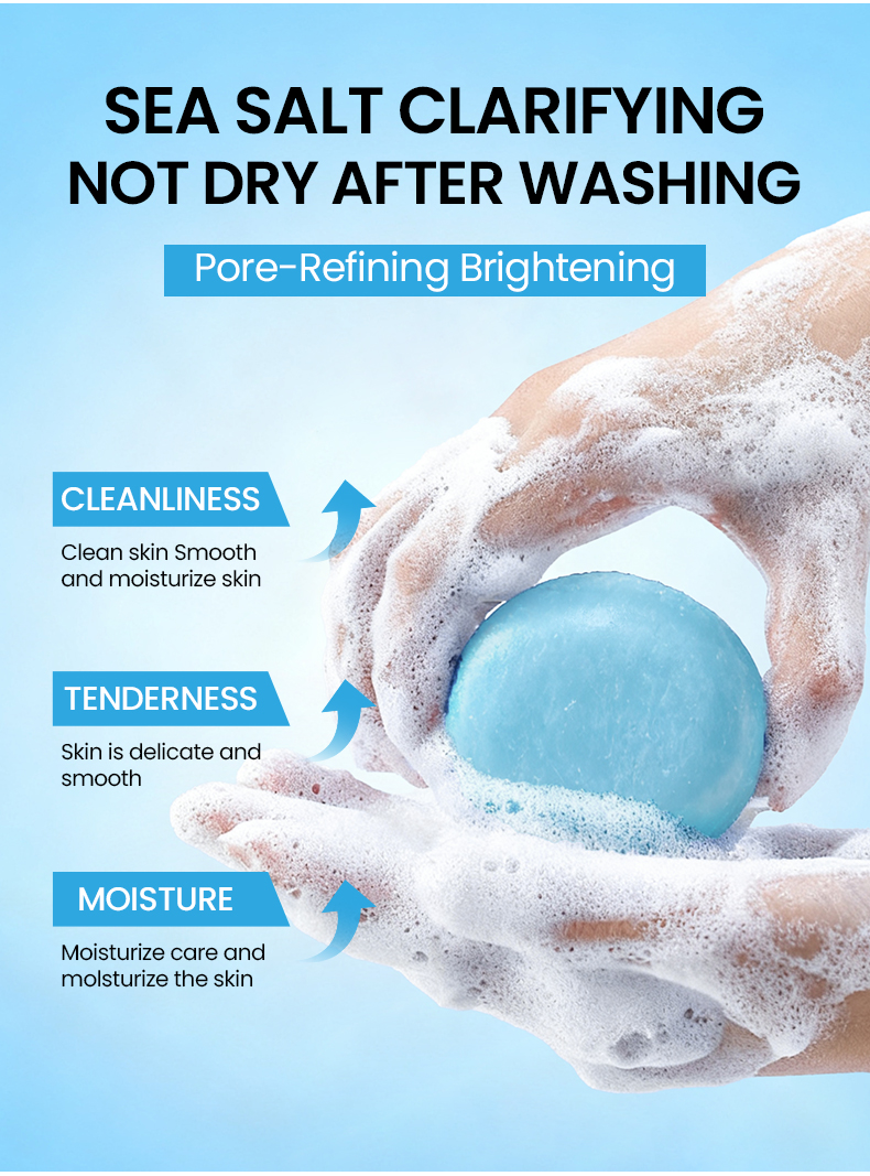 Natural Round Sea Salt Soap Bar Body Deep Cleansing Moisturizing Exfoliating Skin Repair Gentle Shape Men Women Normal(pic5)