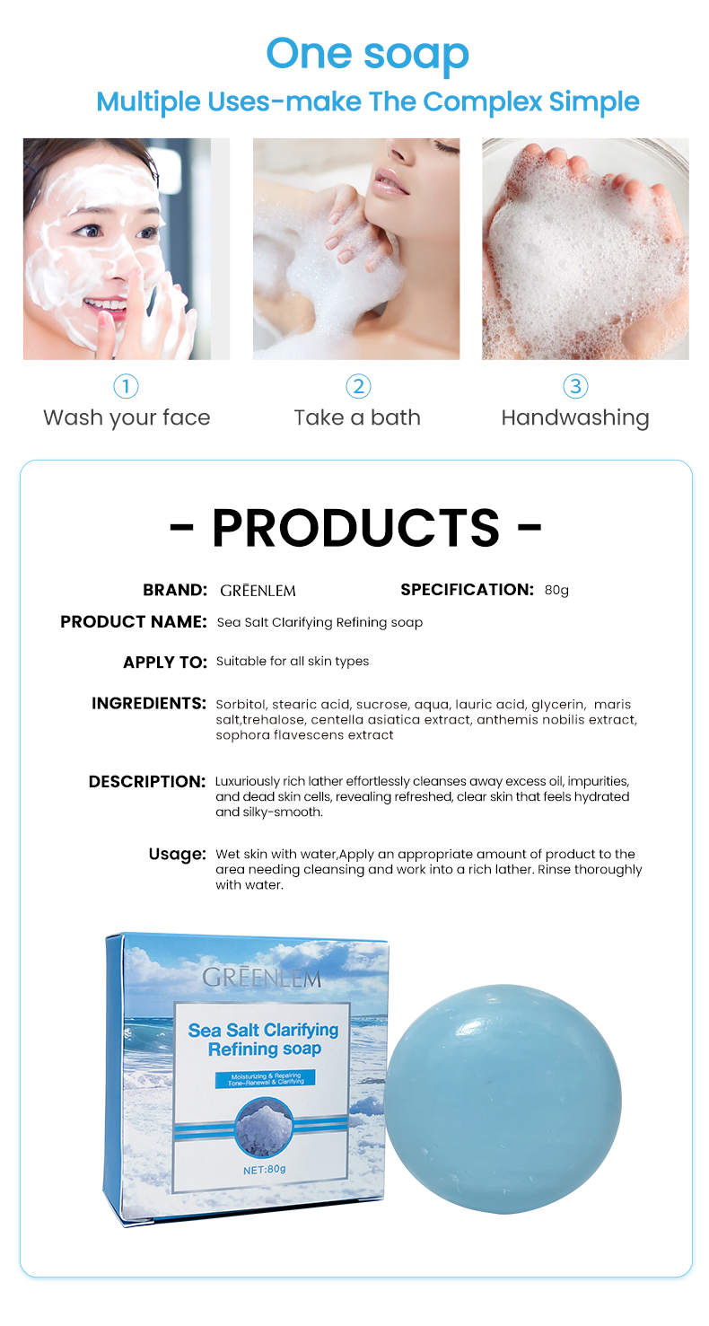 Natural Round Sea Salt Soap Bar Body Deep Cleansing Moisturizing Exfoliating Skin Repair Gentle Shape Men Women Normal(pic6)