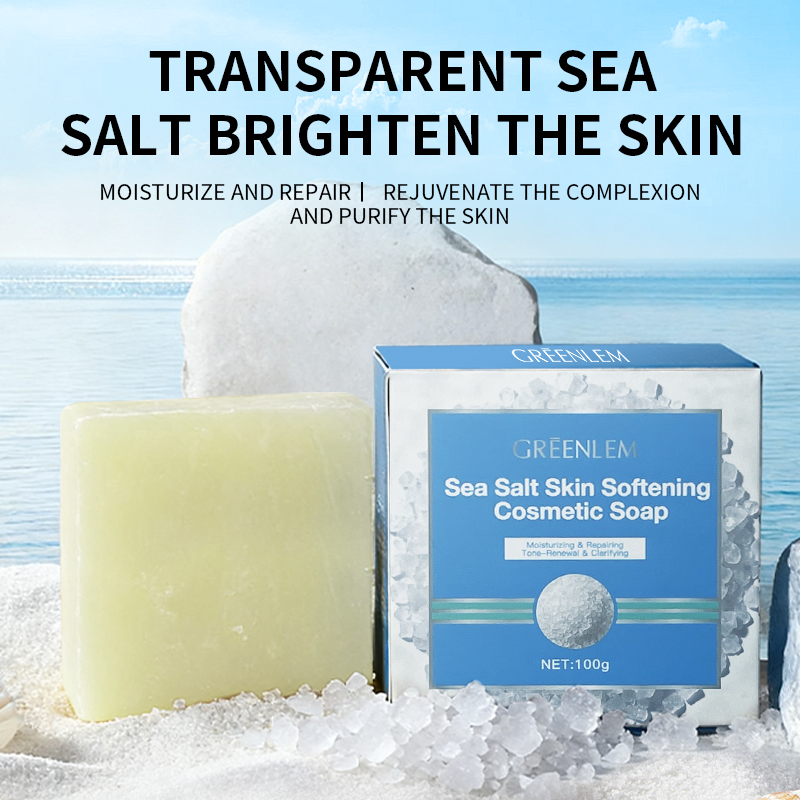 Square Solid Sea Salt Soap Bar Handmade Whitening Soothing Skin Care Exfoliating Dead Cells Fade Dark Spots Gentle Cleansing