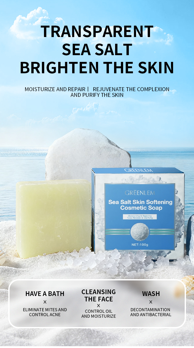 Square Solid Sea Salt Soap Bar Handmade Whitening Soothing Skin Care Exfoliating Dead Cells Fade Dark Spots Gentle Cleansing(pic1)