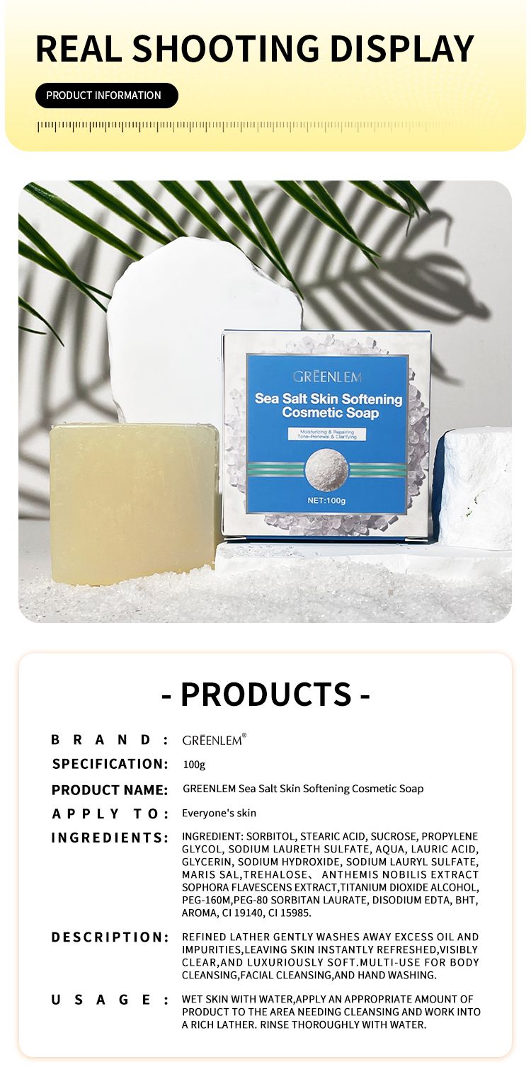 Square Solid Sea Salt Soap Bar Handmade Whitening Soothing Skin Care Exfoliating Dead Cells Fade Dark Spots Gentle Cleansing(pic6)