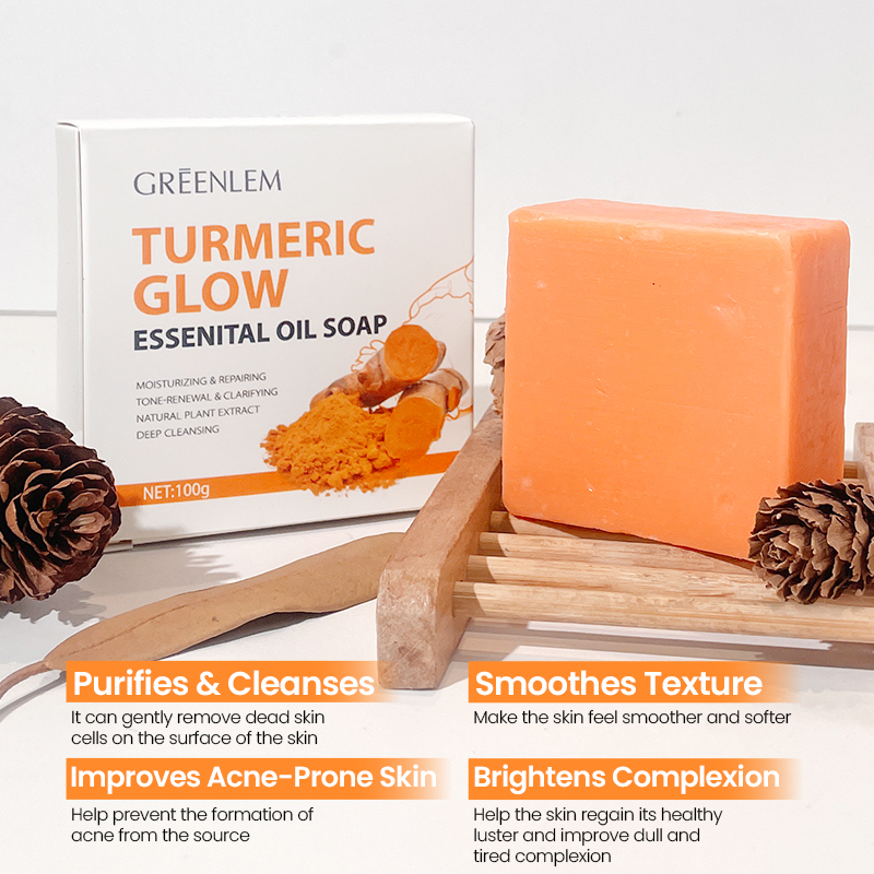 Herbal Natural Turmeric Soap Bar Face Body Brightening Acne Treatment Reduces Dark Spots Oil Control Gentle Cleansing All Skin