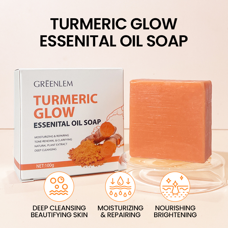 Herbal Natural Turmeric Soap Bar Face Body Brightening Acne Treatment Reduces Dark Spots Oil Control Gentle Cleansing All Skin
