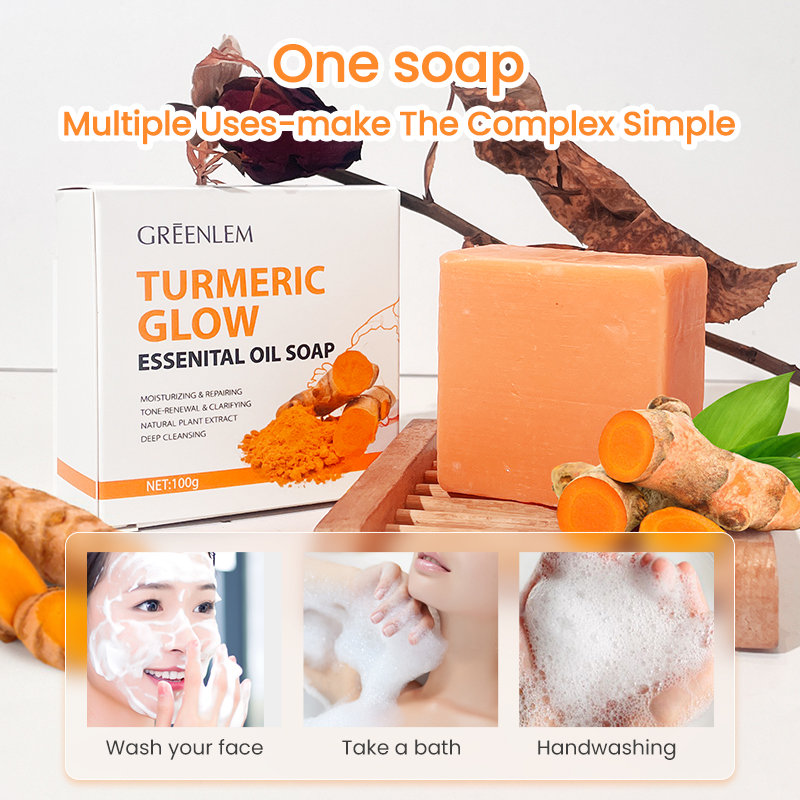 Herbal Natural Turmeric Soap Bar Face Body Brightening Acne Treatment Reduces Dark Spots Oil Control Gentle Cleansing All Skin