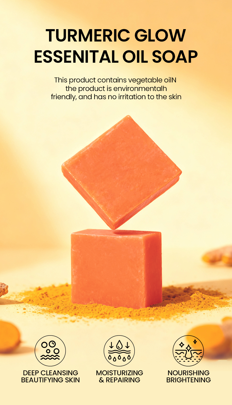 Herbal Natural Turmeric Soap Bar Face Body Brightening Acne Treatment Reduces Dark Spots Oil Control Gentle Cleansing All Skin(pic1)