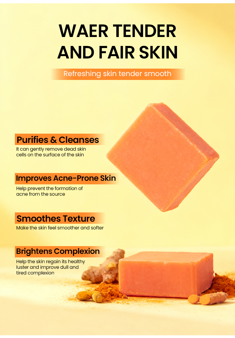 Herbal Natural Turmeric Soap Bar Face Body Brightening Acne Treatment Reduces Dark Spots Oil Control Gentle Cleansing All Skin(pic3)