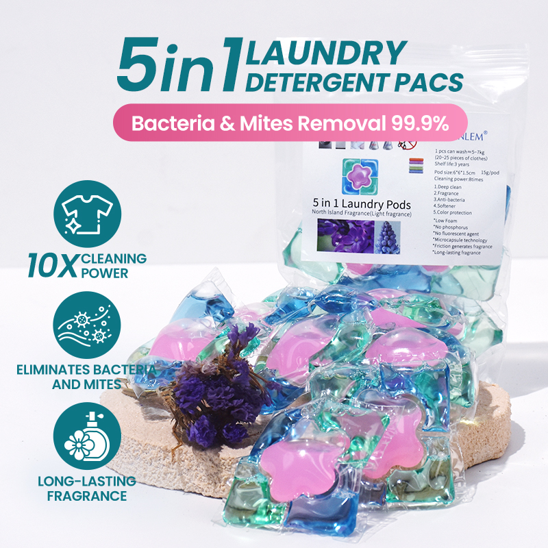 GreenLem 5-in-1 Disposable Liquid Capsules Lasting Fragrance Organic Apparel Laundry Detergent Pods Manufacturers Wholesale(pic1)