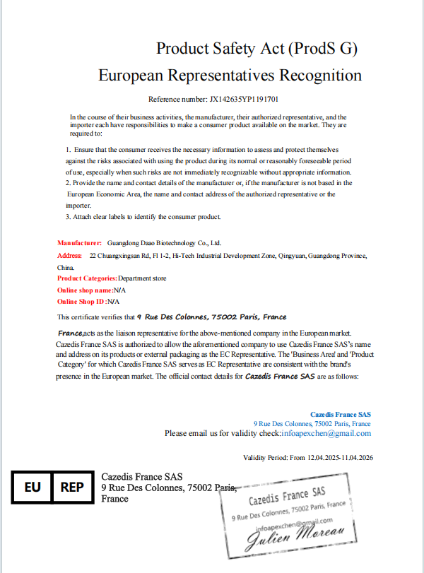 Product Safety Act (ProdS G)European Representatives Recognition Product Safety Act (ProdS G)European Representatives Recognition