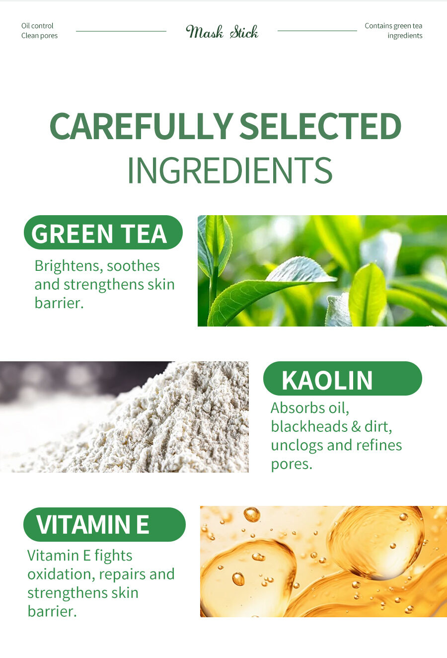 GreenLem OEM ODM Green Tea Face Mask Stick Oil Control Lightening & Nourishing Formula for Female(pic4)