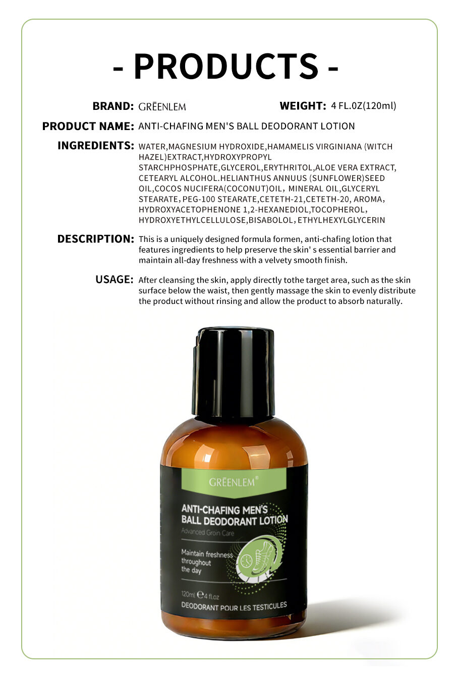 Greenlem Anti-Chafing MENS BALL Deodorant Lotion(pic5)