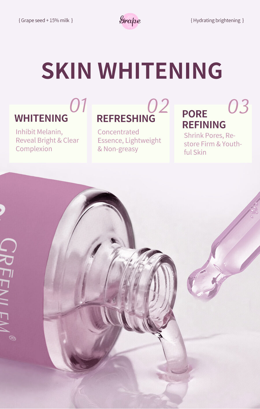 Greenlem GRAPE SEED Serum Grape Seed + 15% MilkHydrating Brightening Moisturizing Firming Skin(pic4)