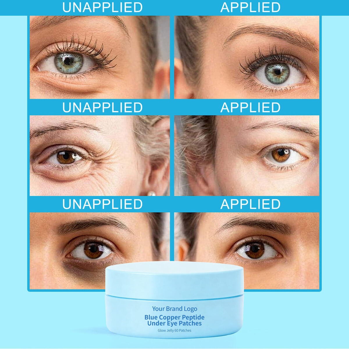 OEM/ODM/OBM Hyaluronic Acid Blue Copper Peptide Eye Mask Patch Anti-Wrinkle Repair Moisturizer Nourishing Smoothing All Skin(pic3)