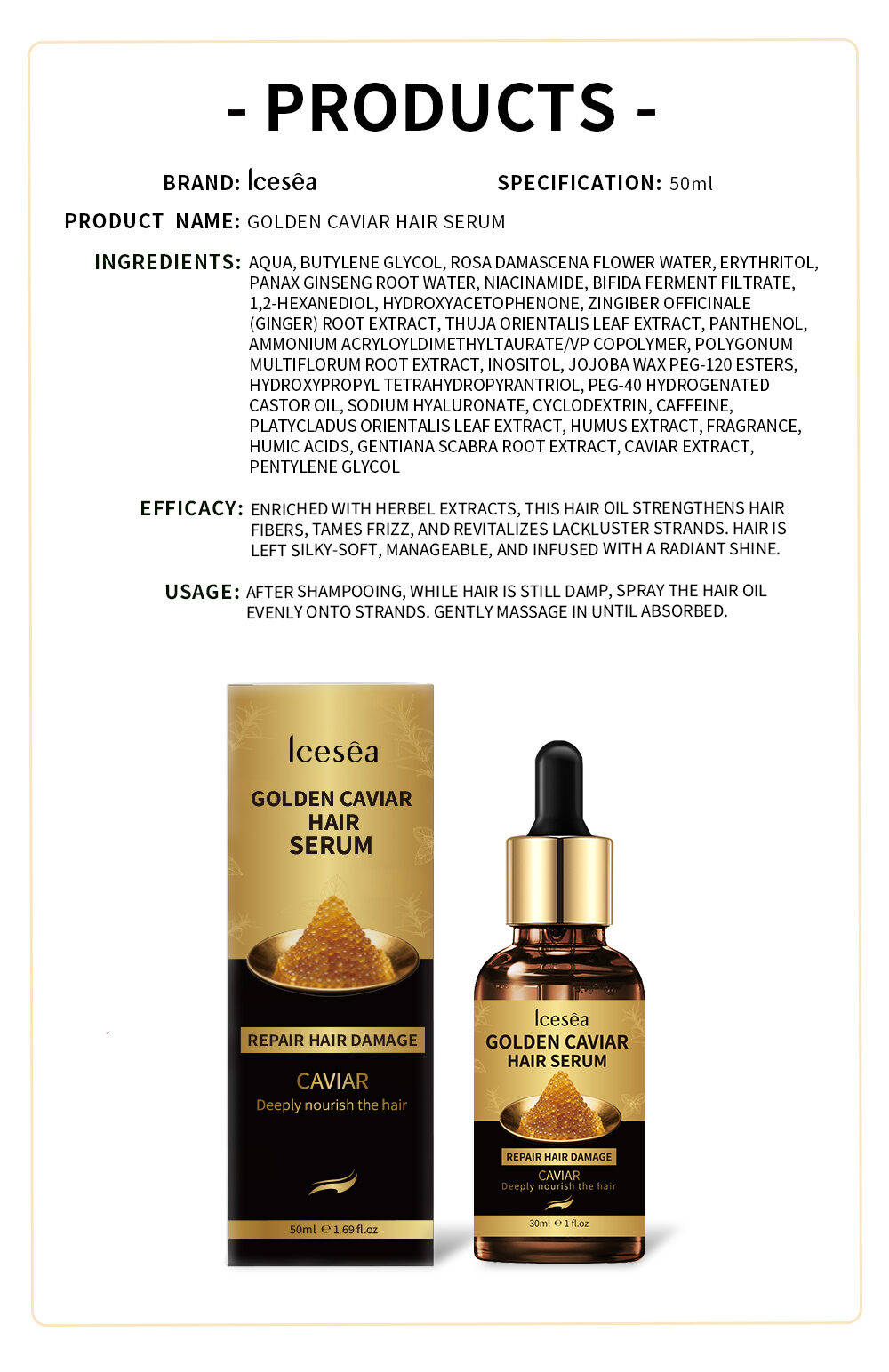Icesea Gold Caviar Hair Nourishing & Repair Essence for Stronger Roots Damaged Dry Frizzy Hair(pic5)