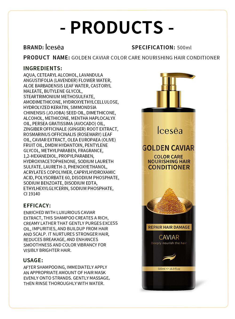 Icesea Golden Caviar Strengthening Nourishing Conditioner for Damaged Hair Deep Repair Moisturizing Care Smooth Shine(pic5)