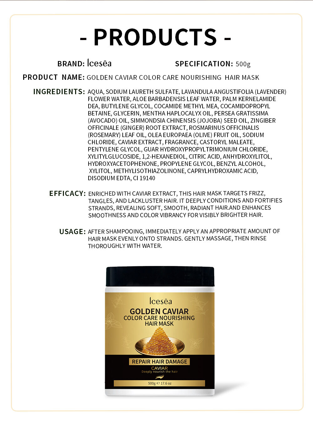 Icesea Golden Caviar Nourishing Hair Mask with Intensive Root Strengthening & Nourishing Treatment for Damaged/Dry Hair(pic5)