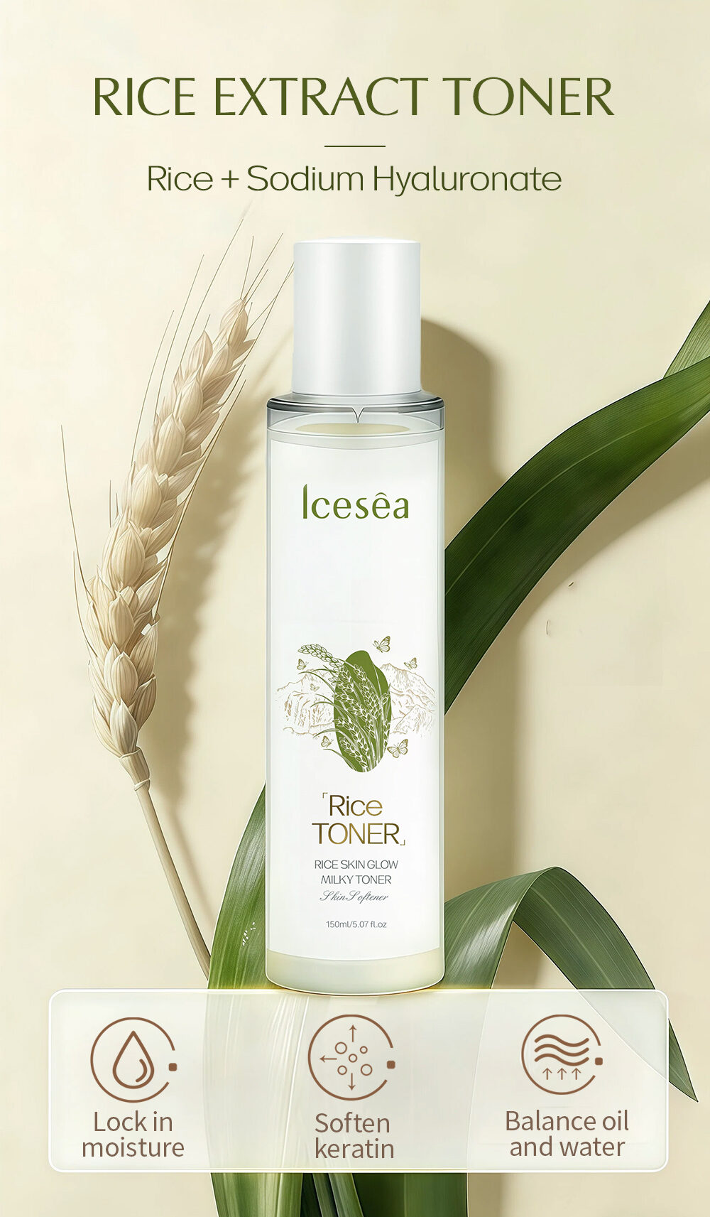 Hydrating Rice Toner for Face Gentle Brightening Balances Oil Soothes Sensitive Skin & Refines Pores(pic1)