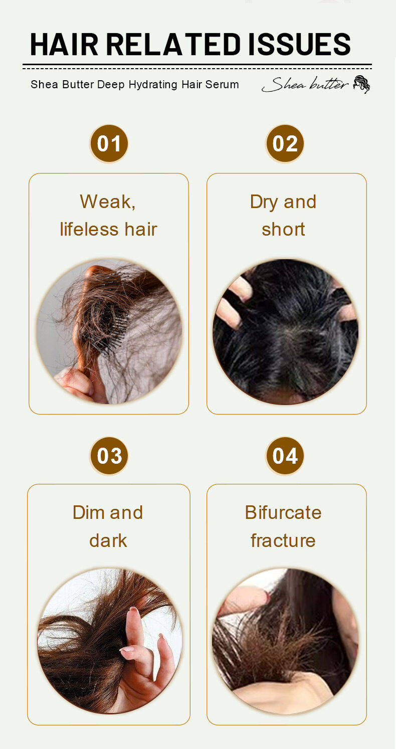 OEM or Own Brand:Nourishing Shea Butter Leave-In Serum for Dry/Damaged/Frizzy Hair Adds Shine & Smoothness(pic2)