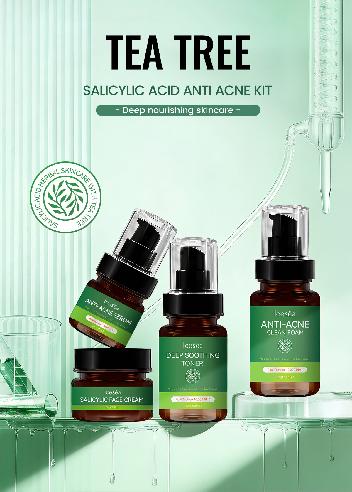 ICESEA Premium Australian Tea Tree Salicylic Acid Acne Care Set Mild Plant-Based Exfoliator Acne Scar Remover Serum Collection(pic1)