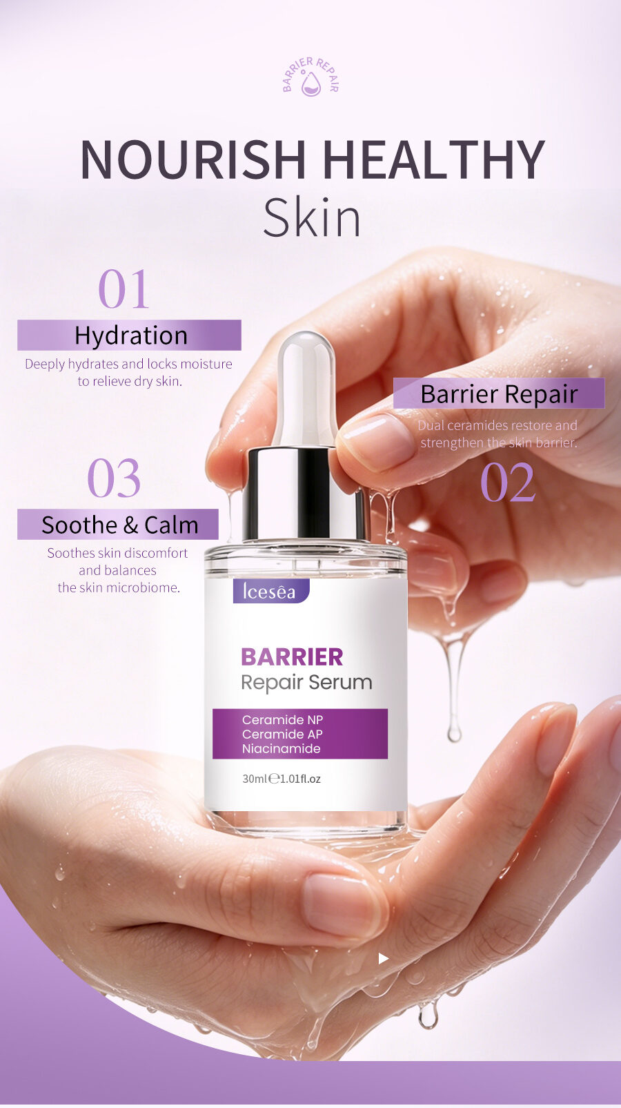 Private Label Barrier Repair Serum 30ml Ceramide Niacinamide OEM Skin Care(pic3)
