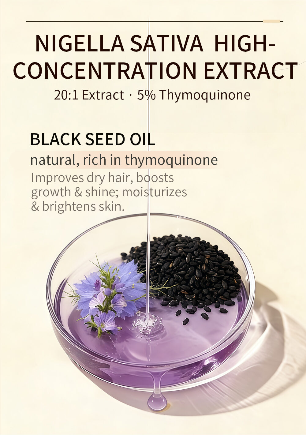 GREENLEM Black Seed Oil Serum Repair Split Ends Hair Growth Hydrate Skin 5% Thymoglutonine 28:1 Extract 60ml(pic4)
