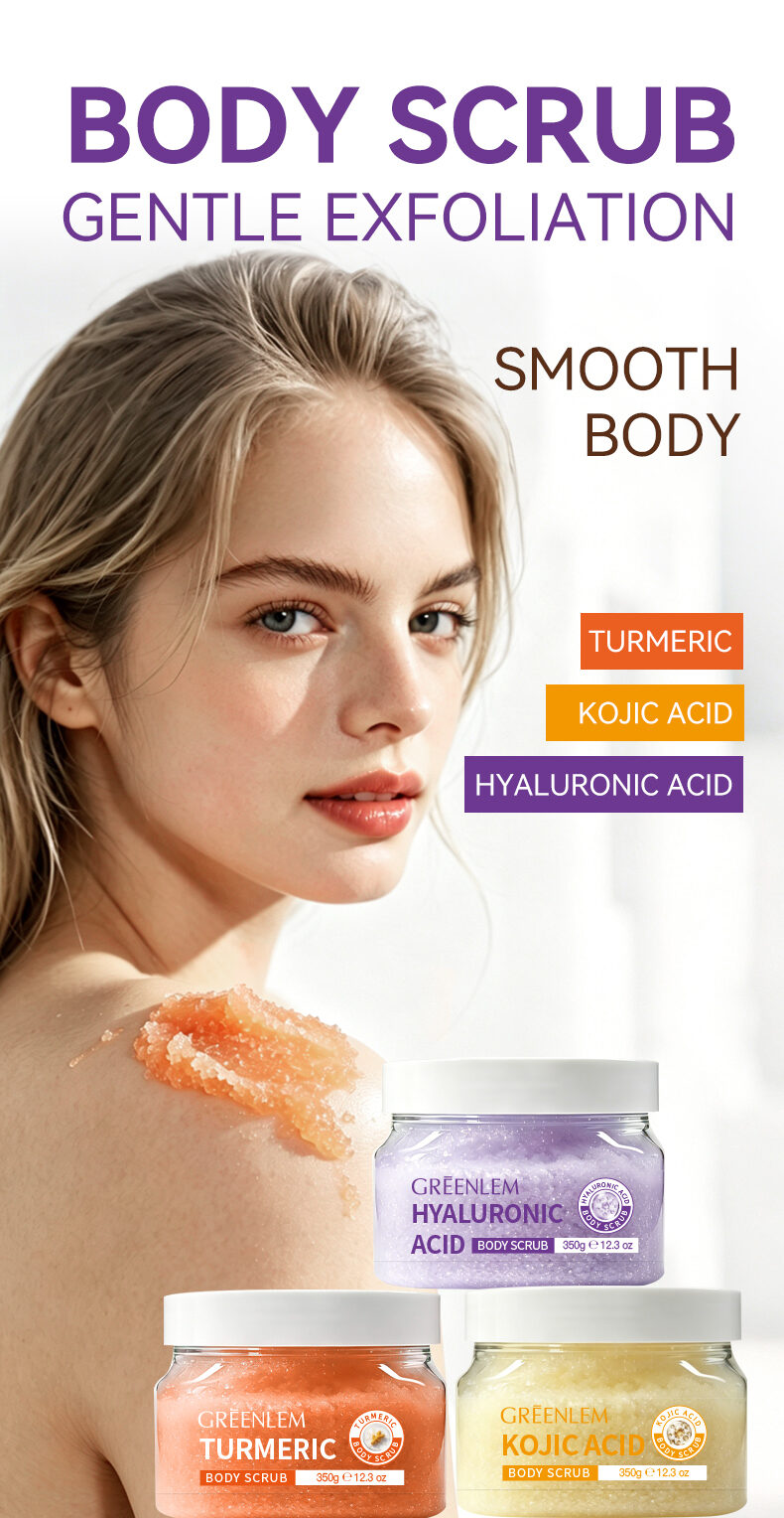 GREENLEM Turmeric Kojic Acid Body Scrub Dark Spot Fading Even Skin Tone 350g/12.3oz(pic1)