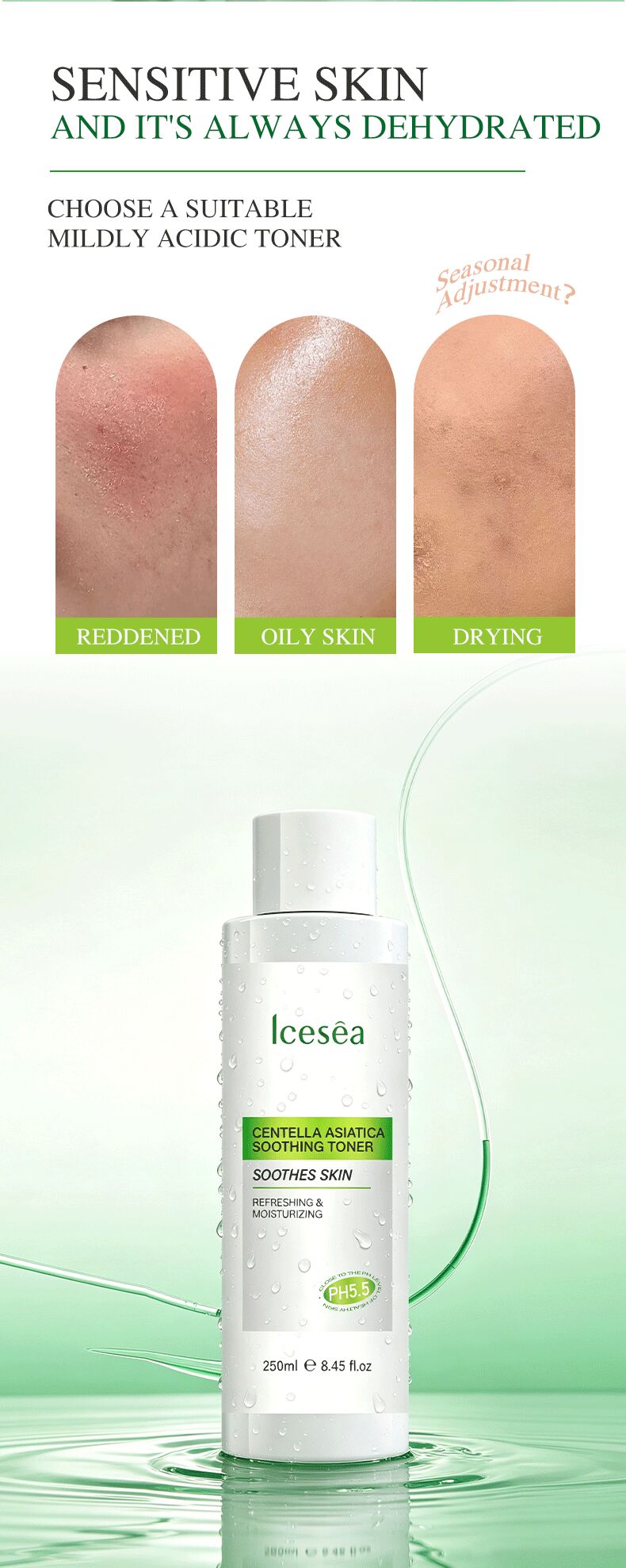 Private Label Centella Asiatica Soothing Toner pH Balanced Redness Relief Calming Barrier Repair for Sensitive Skin OEM(pic2)