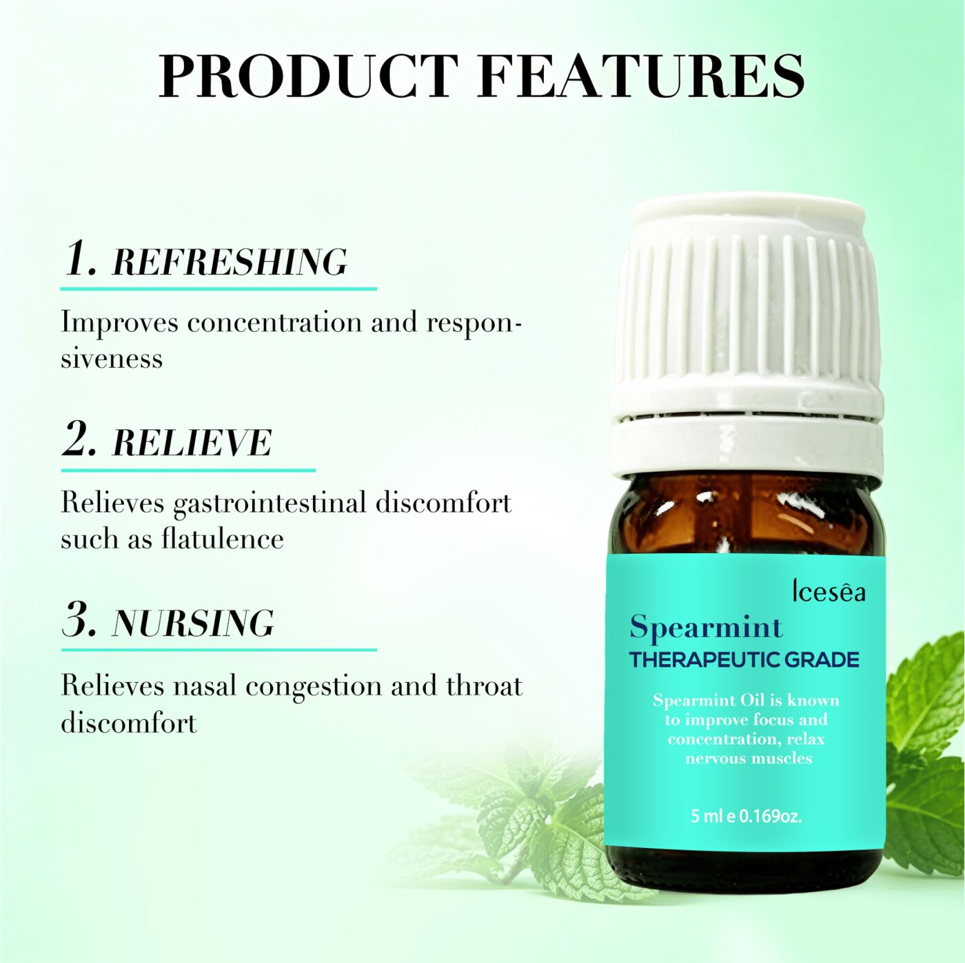 OEM ODM Pure Spearmint Essential Oil 5ml Fresh Mint Scent Calm Tense Body Improve Concentration Home(pic3)