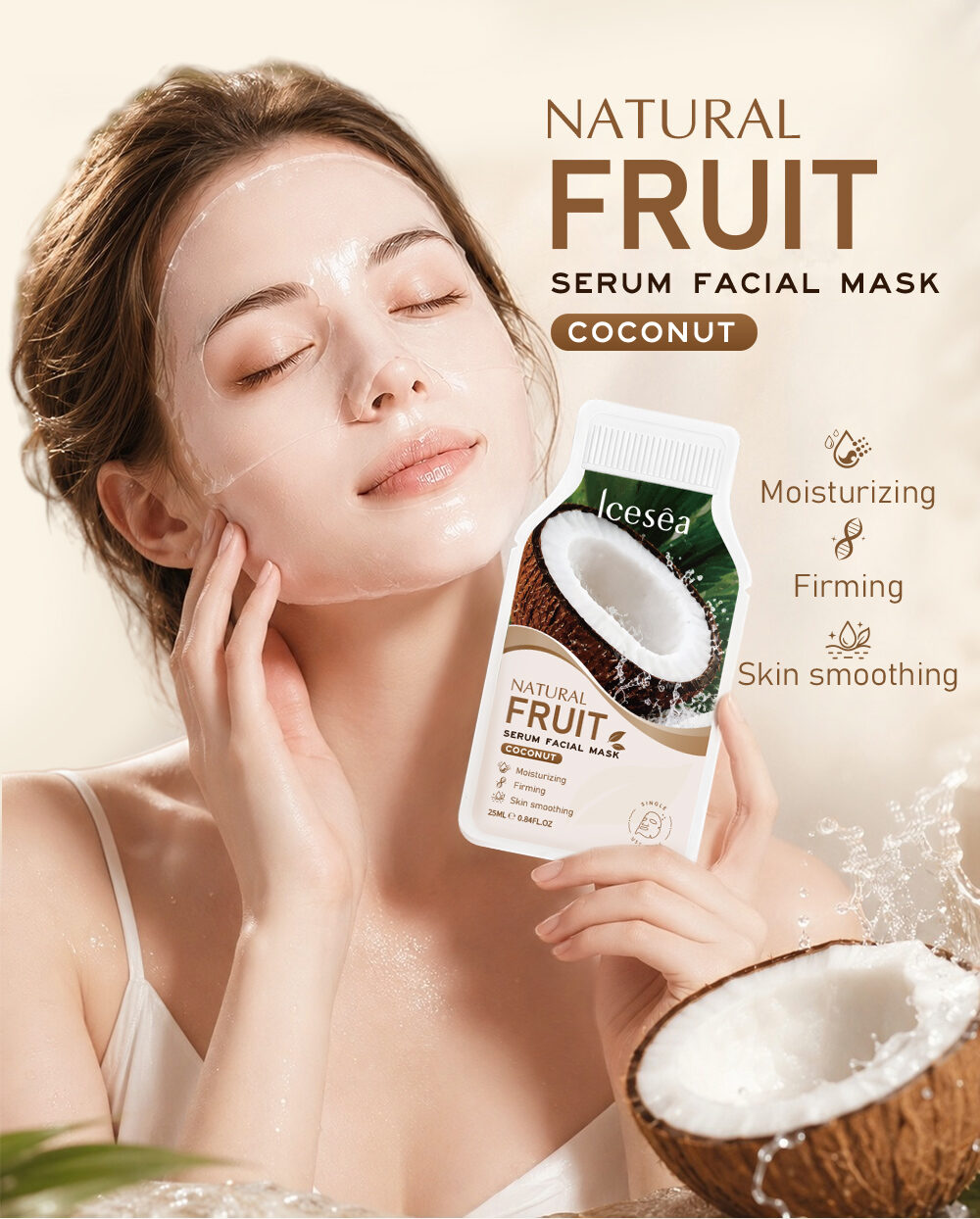 OEM Private Label Coconut Moisturizing Facial Mask, Firming & Smoothing Sheet Mask, 25ml Single-Use(pic1)