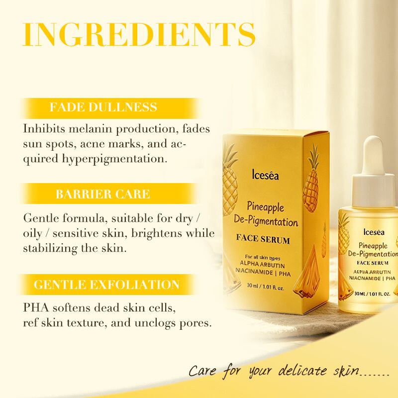 Icesea OEM Pineapple De-Pigmentation Serum, Brightening Face Serum with Alpha Arbutin & Niacinamide(pic3)